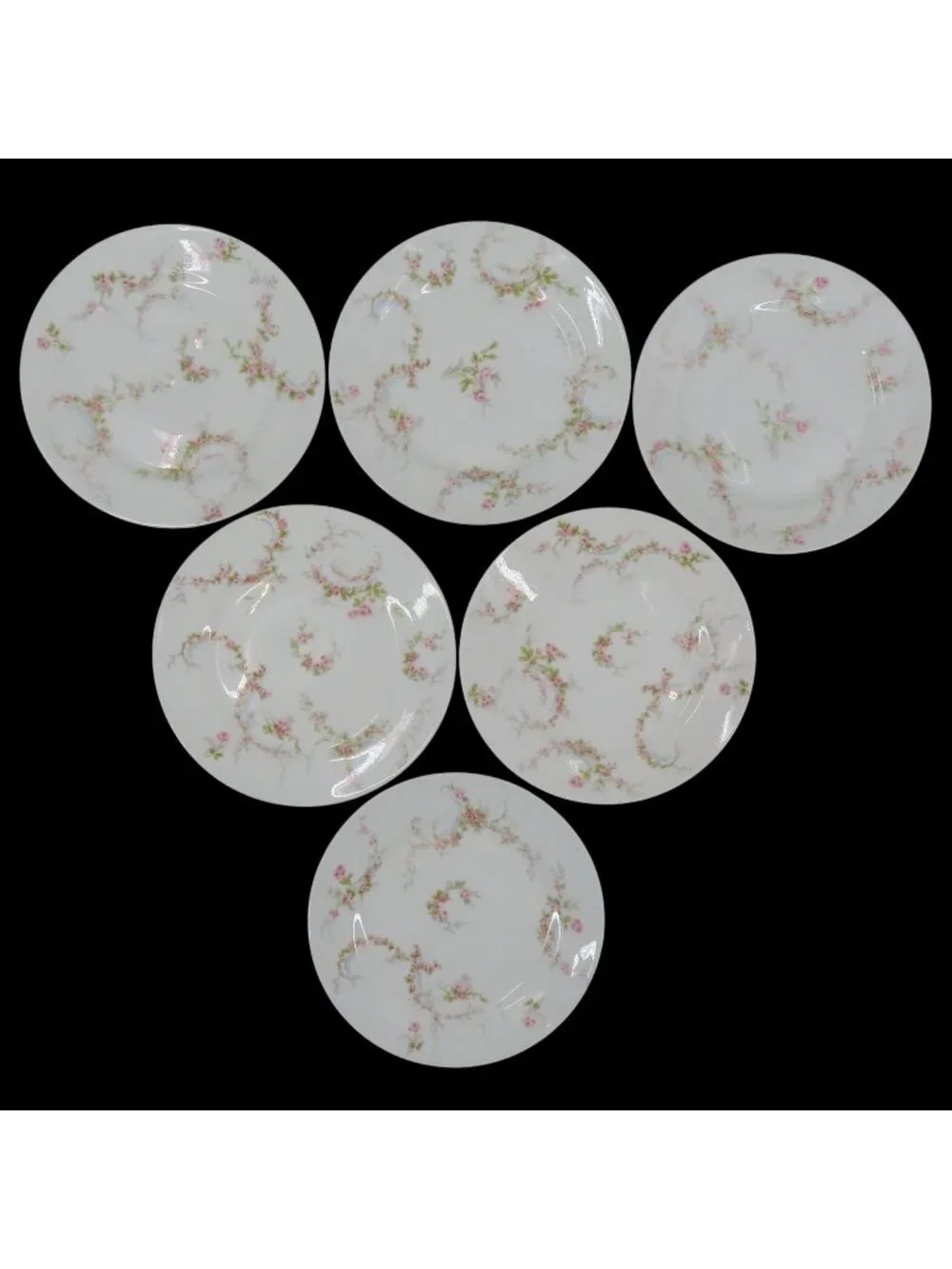 Theodore Haviland Set of 6 Plates 6.25in Pink Rose Flower Floral Swag Limoges